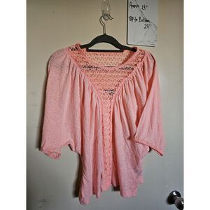 Victoria's Secret Light Coral Pink Dolman Batwing Lace Shirt Top Blouse M‎